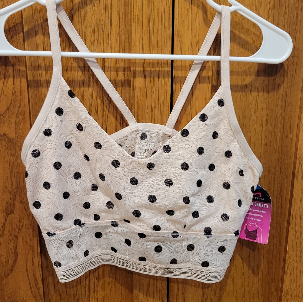 NWT -Maidenform Longline Bralette  Light Pink Polka Dot Size XL